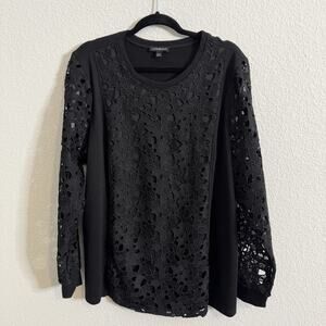 Lane Bryant Women’s 18/20 Mixed Media Knit Top With Lace Black